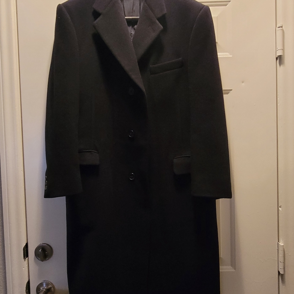 Chaps Ralph Lauren Polo Mens Classic Fit Button Front Black Wool Coat Size R 40.